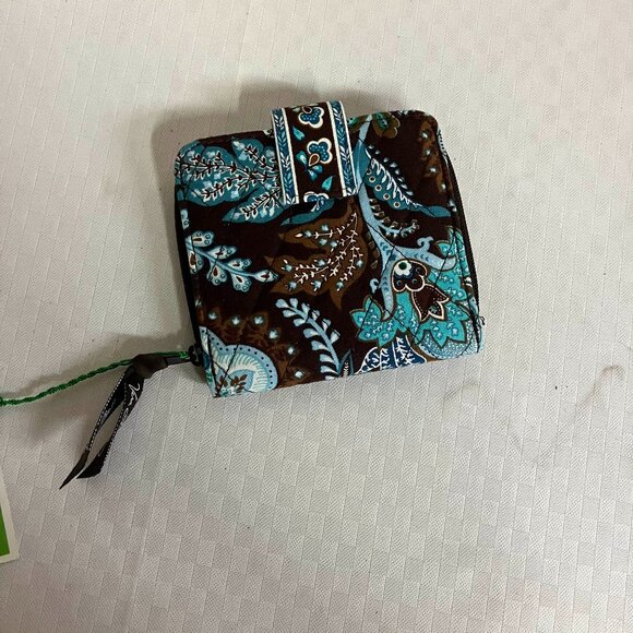 Vera Bradley Women's Java Blue Bifold Mini Zip Wallet Floral 4 Card Slip Pockets - Picture 1 of 13